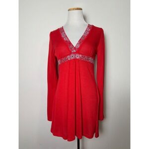 Body Central Vintage Y2K Babydoll Tunic Top Large Retro Embellished Indie Boho